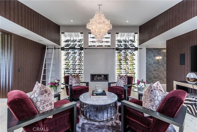 interior space featuring a notable chandelier, wood finished floors, and recessed lighting