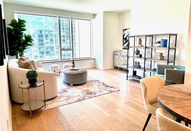 living room with wood finished floors and baseboards