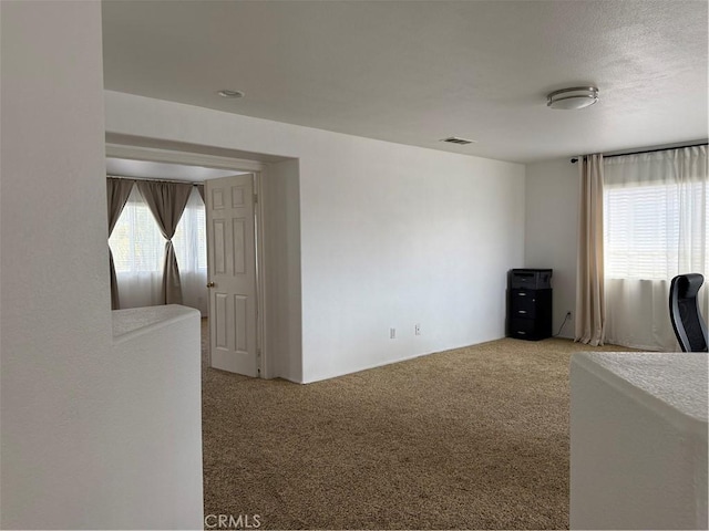 interior space with visible vents and light carpet