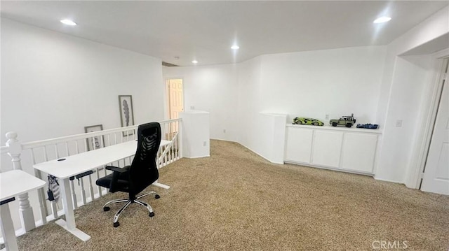 office space featuring recessed lighting and light colored carpet