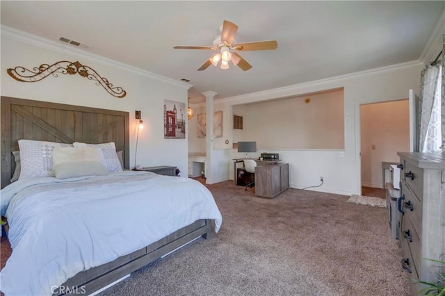39100 Saddle Ridge Rd, Hemet, CA 92543 - bedroom featuring visible vents, crown molding, and carpet