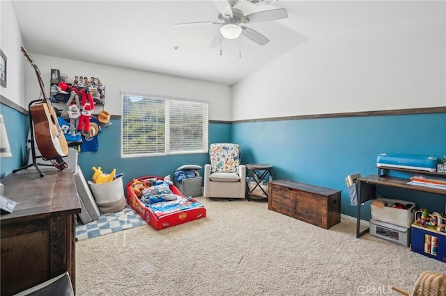 2810 Green River Rd Unit 103, Corona, CA 92882 - recreation room with carpet floors, lofted ceiling, and ceiling fan