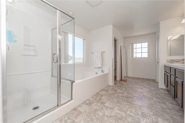148 Mesquite Ct, Calimesa, CA 92320 - full bath with vanity, a stall shower, and a bath