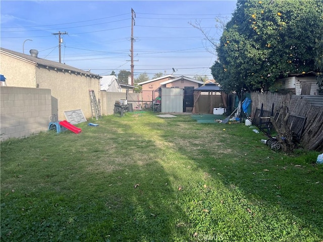 view of yard with a fenced backyard