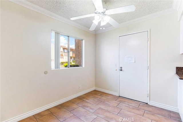 1251 S Meadow Ln Unit 145, Colton, CA 92324 - empty room with ceiling fan, a textured ceiling, crown molding, and baseboards