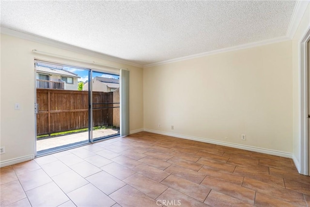 1251 S Meadow Ln Unit 145, Colton, CA 92324 - spare room with a textured ceiling, ornamental molding, and baseboards