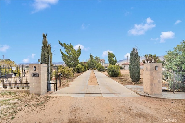 view of street with a gated entry, driveway, and a gate