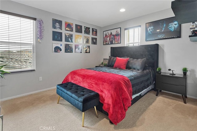 bedroom featuring recessed lighting, baseboards, and carpet floors
