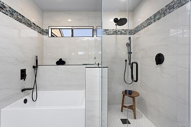 bathroom with a shower stall