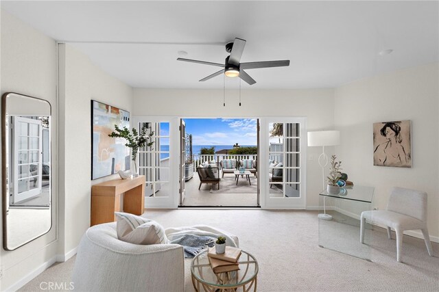 2120 Ocean Way, Laguna Beach, CA 92651 - sitting room with ceiling fan, baseboards, and carpet