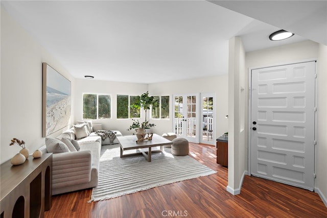 2120 Ocean Way, Laguna Beach, CA 92651 - living room with french doors, baseboards, and dark wood-style floors