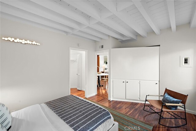 2120 Ocean Way, Laguna Beach, CA 92651 - bedroom with beam ceiling, visible vents, baseboards, and wood finished floors