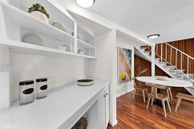 2120 Ocean Way, Laguna Beach, CA 92651 - kitchen with open shelves, dark wood finished floors, and light countertops