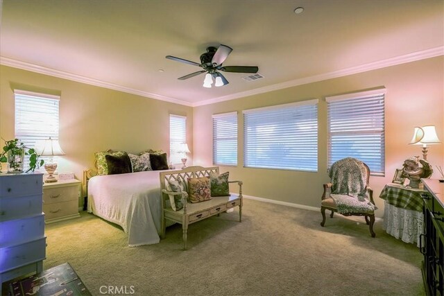 30459 Cowboy Ln, Menifee, CA 92584 - bedroom featuring ornamental molding, carpet, ceiling fan, and baseboards