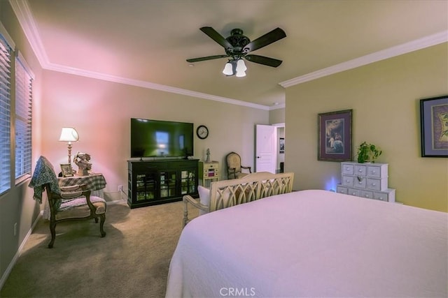 30459 Cowboy Ln, Menifee, CA 92584 - carpeted bedroom with ornamental molding, a ceiling fan, and baseboards