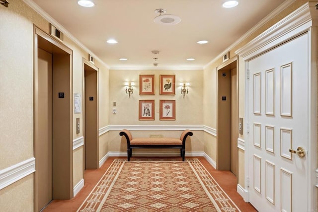 3890 Nobel Dr Unit 1307, San Diego, CA 92122 - corridor with elevator, recessed lighting, baseboards, and ornamental molding