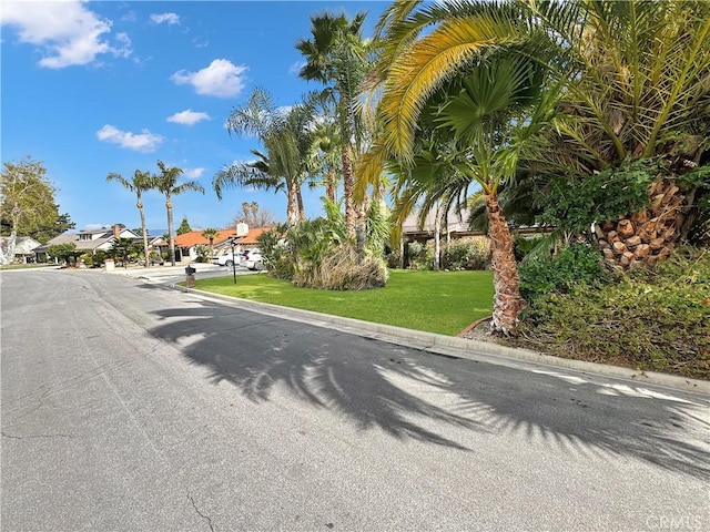 view of street featuring curbs and a residential view