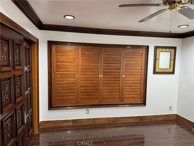 28132 Via Congora, Mission Viejo, CA 92692 - details with baseboards, ceiling fan, ornamental molding, and wood tiled floor