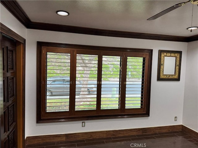 28132 Via Congora, Mission Viejo, CA 92692 - interior details with baseboards, ornamental molding, and ceiling fan