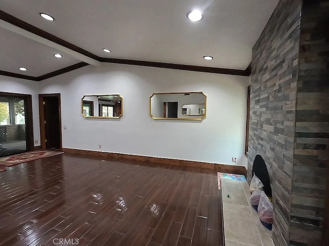 28132 Via Congora, Mission Viejo, CA 92692 - unfurnished living room with vaulted ceiling with beams, recessed lighting, baseboards, and wood finished floors
