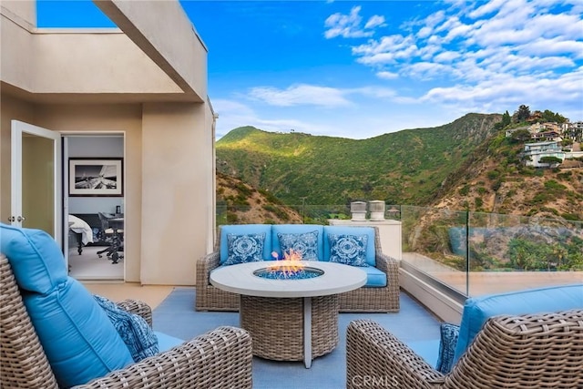 21732 Wesley Dr Unit 6, Laguna Beach, CA 92651 - view of patio featuring a mountain view and an outdoor living space with a fire pit