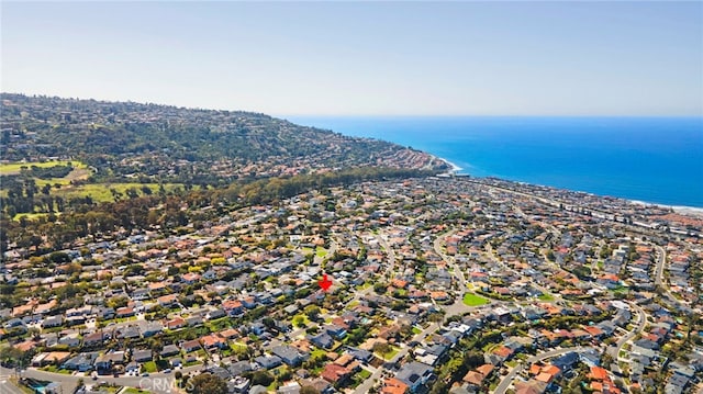 bird's eye view featuring a residential view and a water view