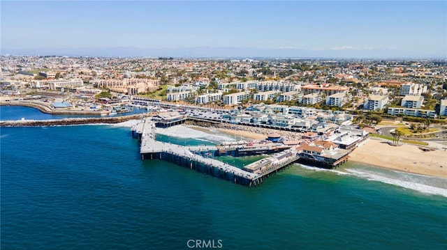 aerial view featuring a view of city and a water view