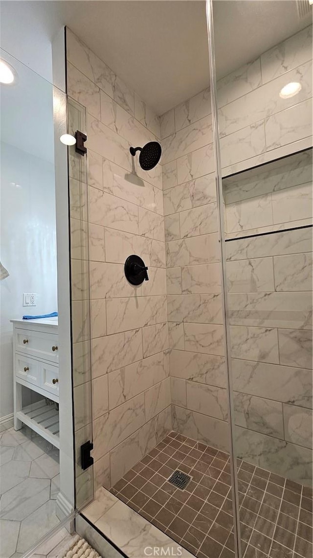 8166 Laguna Ct, Stanton, CA 90680 - full bathroom with a shower stall and marble finish floor