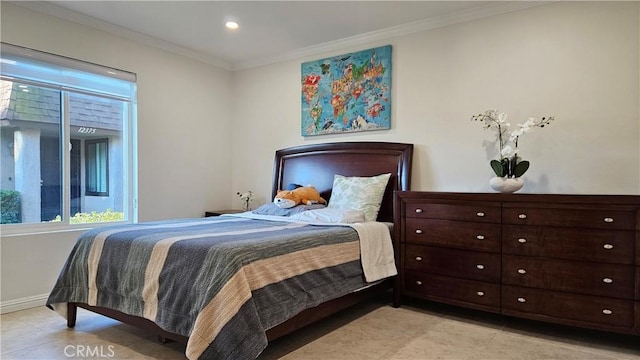8166 Laguna Ct, Stanton, CA 90680 - tiled bedroom featuring recessed lighting, baseboards, and crown molding