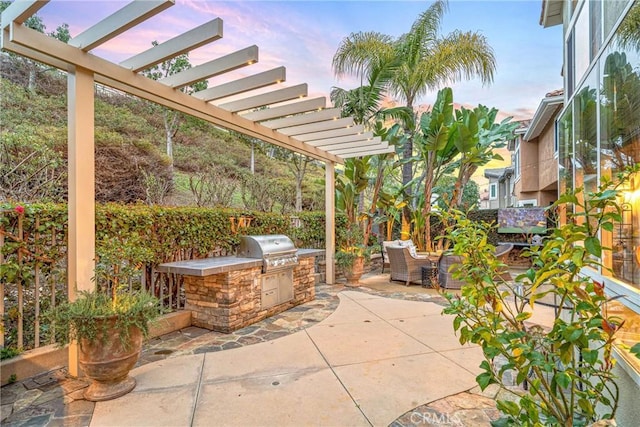 22432 Rosebriar, Mission Viejo, CA 92692 - view of patio / terrace with exterior kitchen, a pergola, and an outdoor living space