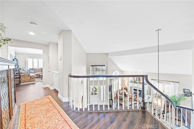 22432 Rosebriar, Mission Viejo, CA 92692 - hall featuring wood finished floors, a chandelier, recessed lighting, and an upstairs landing