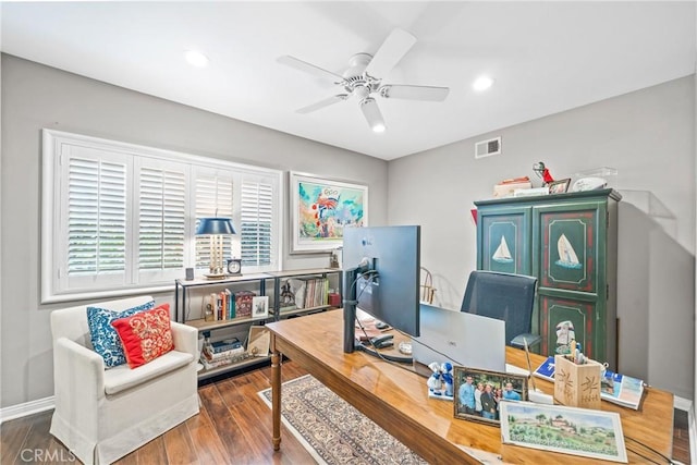 22432 Rosebriar, Mission Viejo, CA 92692 - office space with ceiling fan, wood finished floors, and recessed lighting