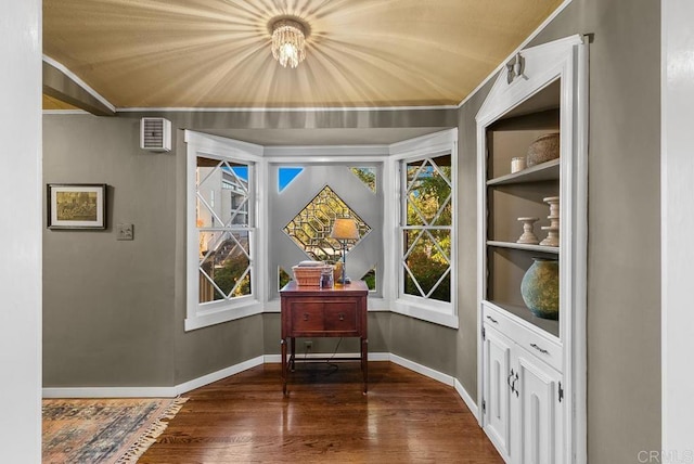 interior space with a wealth of natural light, dark wood-style floors, and baseboards