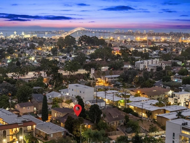 view of aerial view at dusk