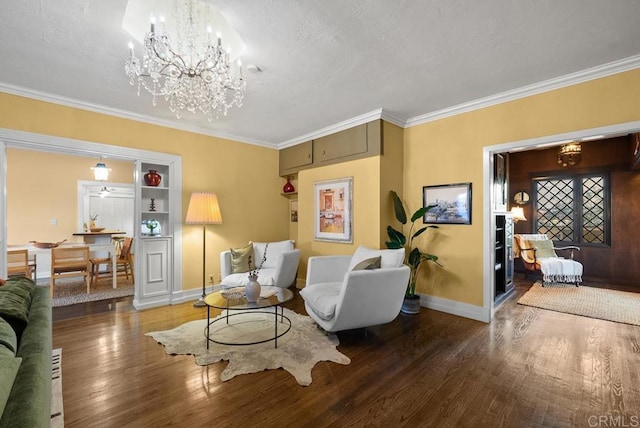 2847 Broadway, San Diego, CA 92102 - living room with wood finished floors, a chandelier, and crown molding