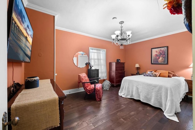 2847 Broadway, San Diego, CA 92102 - bedroom with a chandelier, dark wood-type flooring, and crown molding