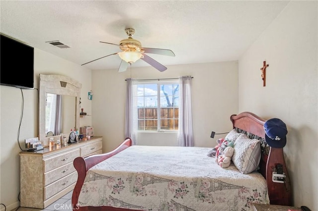 bedroom with visible vents and a ceiling fan