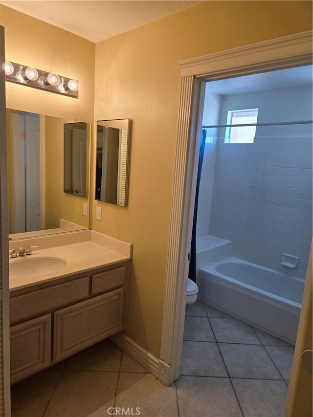 19392 Highridge Way, Trabuco Canyon, CA 92679 - bathroom with vanity, toilet, tile patterned flooring, and washtub / shower combination