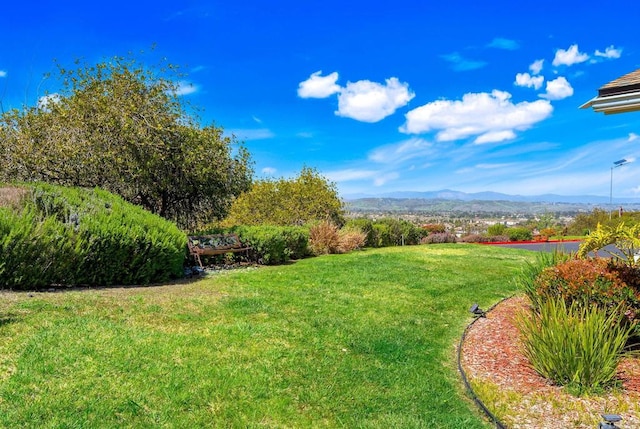 view of yard featuring a mountain view