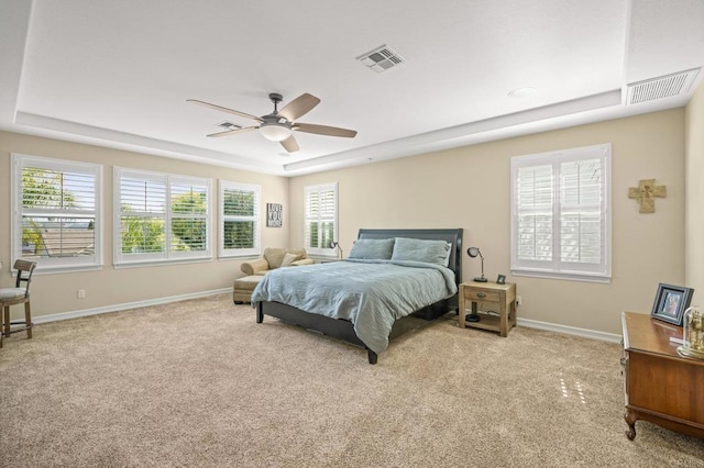2185 Twain Ave, Carlsbad, CA 92008 - bedroom featuring a tray ceiling, carpet, baseboards, and a ceiling fan