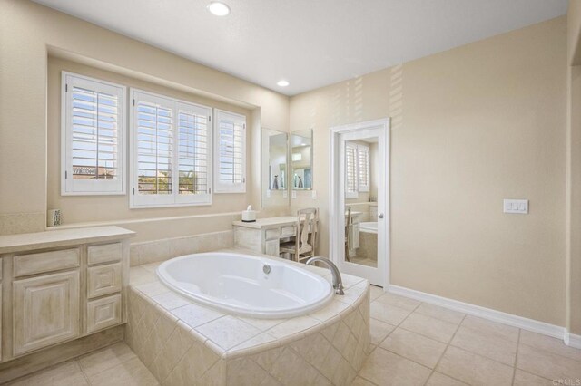 2185 Twain Ave, Carlsbad, CA 92008 - full bath featuring tile patterned floors, a bath, recessed lighting, and baseboards