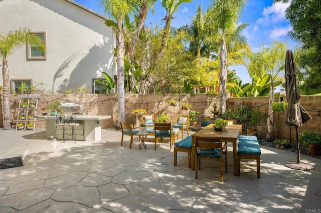 2185 Twain Ave, Carlsbad, CA 92008 - fenced backyard featuring a patio area, outdoor dining area, and exterior kitchen