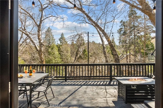 28886 Cedar Dr, Lake Arrowhead, CA 92352 - wooden terrace featuring a fire pit