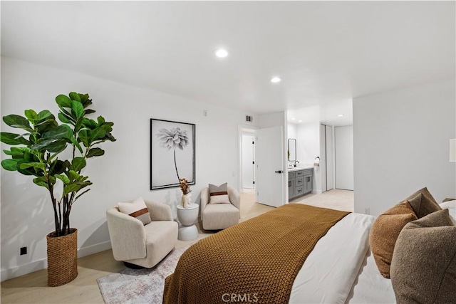 5301 Balboa Blvd Unit M4, Encino, CA 91316 - bedroom with recessed lighting, a sink, light wood finished floors, and connected bathroom