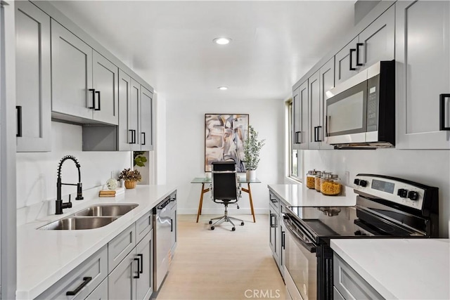 5301 Balboa Blvd Unit M4, Encino, CA 91316 - kitchen with appliances with stainless steel finishes, a sink, light countertops, recessed lighting, and gray cabinets