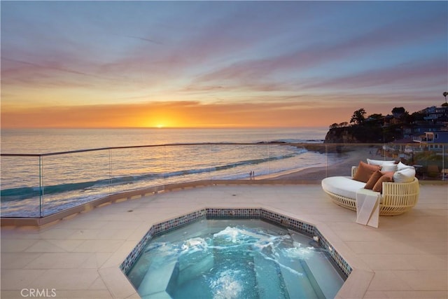 13 Lagunita Dr, Laguna Beach, CA 92651 - view of swimming pool with an in ground hot tub, a patio area, a water view, and a view of the beach
