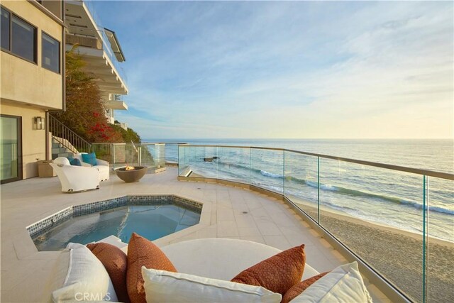 13 Lagunita Dr, Laguna Beach, CA 92651 - view of swimming pool with a view of the beach, a patio area, a water view, and an outdoor fire pit