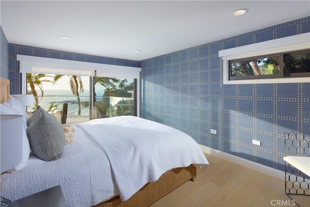13 Lagunita Dr, Laguna Beach, CA 92651 - bedroom featuring wallpapered walls, recessed lighting, and wood finished floors