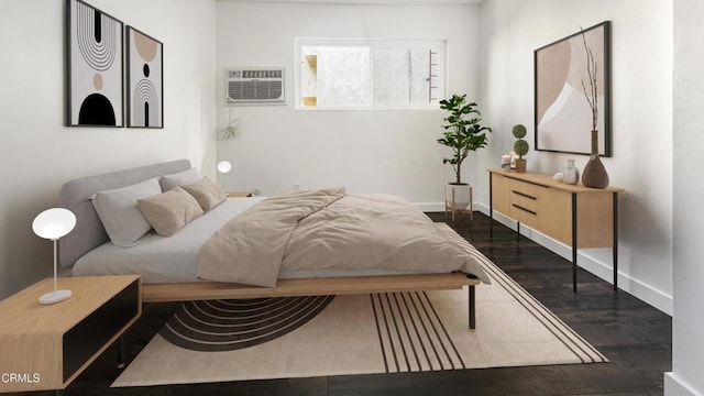 544 Salem St, Glendale, CA 91203 - bedroom with an AC wall unit, baseboards, and dark wood-style flooring
