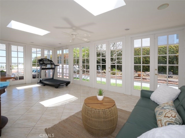 49 Country Ln, Rolling Hills Estates, CA 90274 - sunroom with plenty of natural light, tile patterned floors, a skylight, and french doors